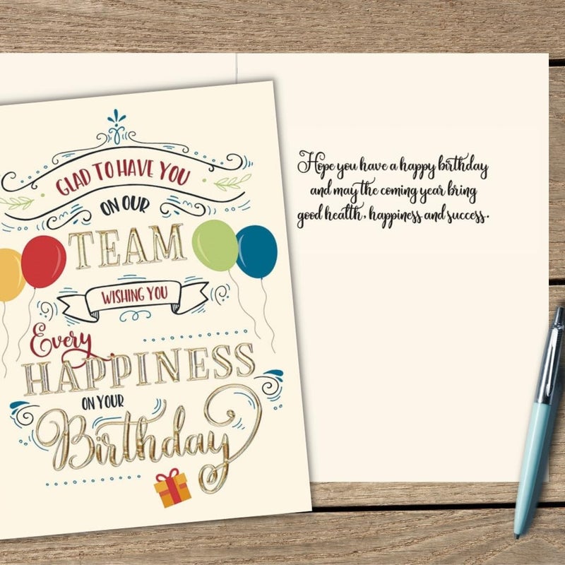 Posty Cards 25 Employee Birthday Cards - Fun Typographic Design with Gold Foil Embossing - 26 Vanilla Envelopes - FSC Mix - Image 2
